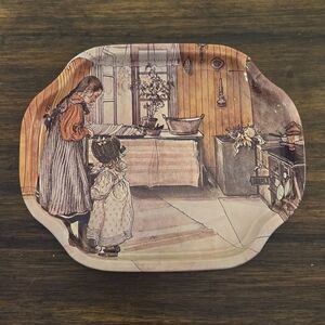 VTG Carl Larsson Girl By The Window Tin Serving Snack Tray Tip Trinket Plate